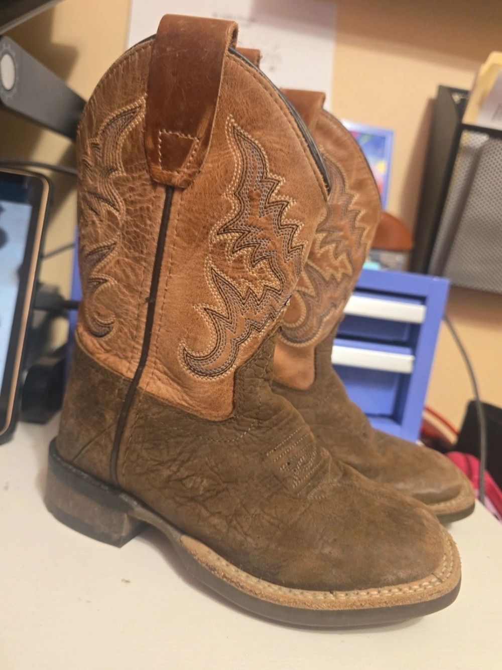 Kids Brown Suede Western Cowboy Boots